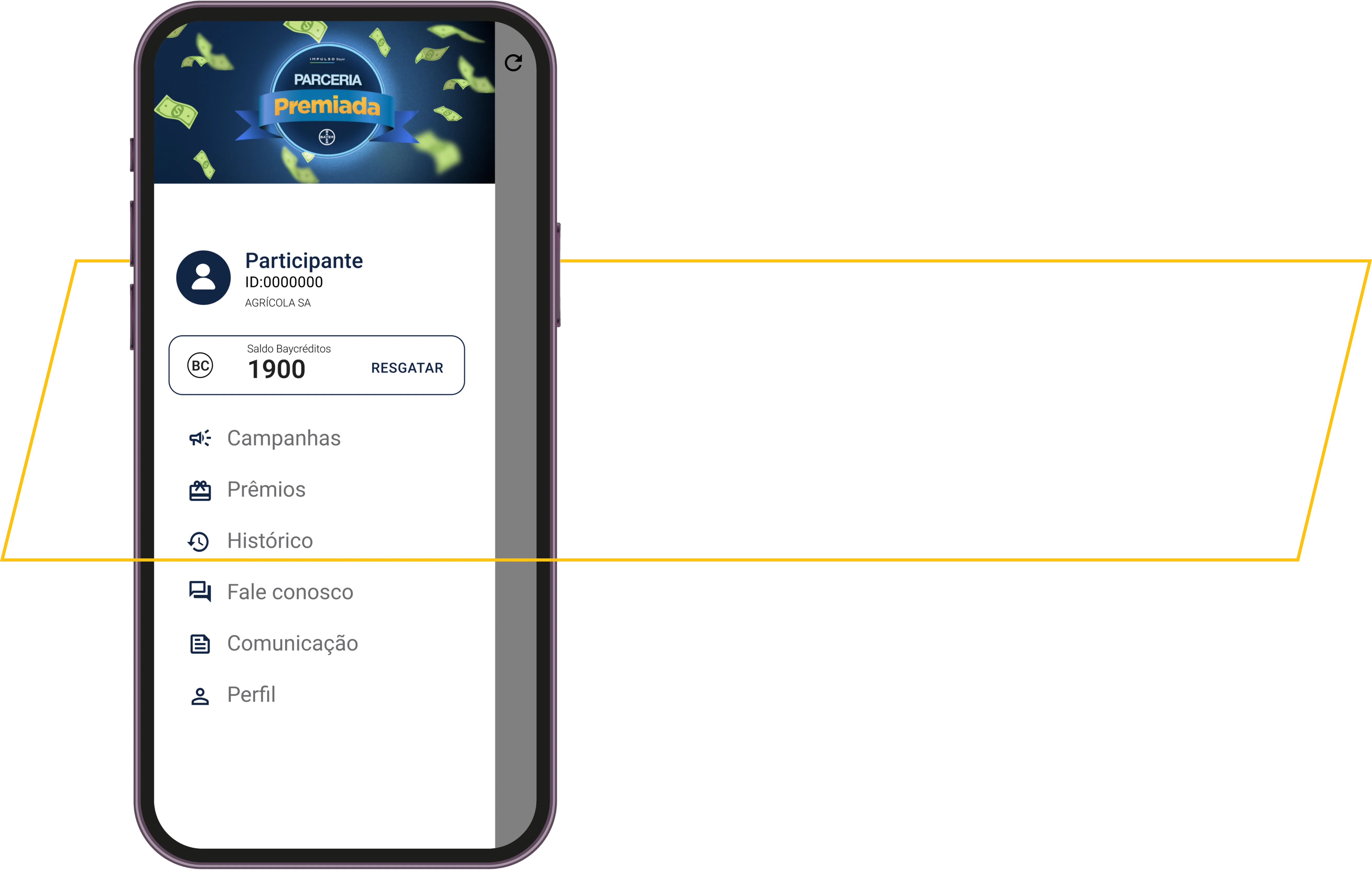Demonstração do aplicativo do programa em um celular